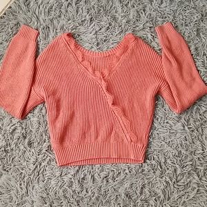 Hollister coral lace v- neck crop sweater